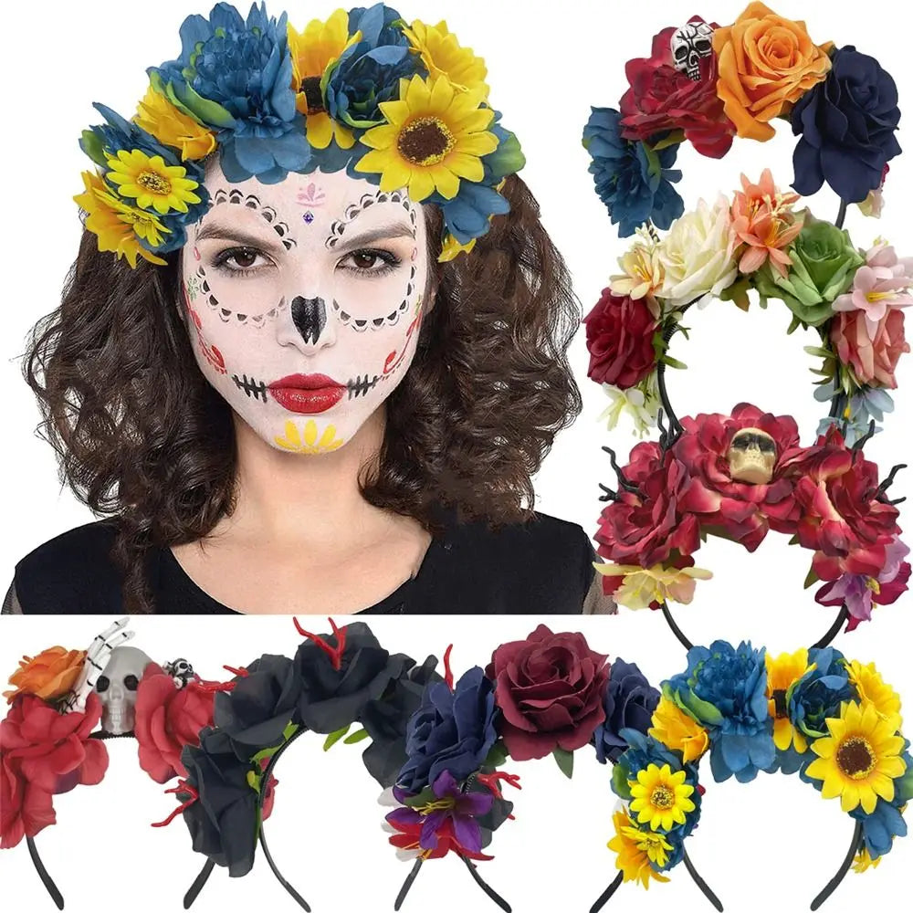 Mexican Rose Flower Crown – Boho Floral Headpiece for Halloween Party Wedding