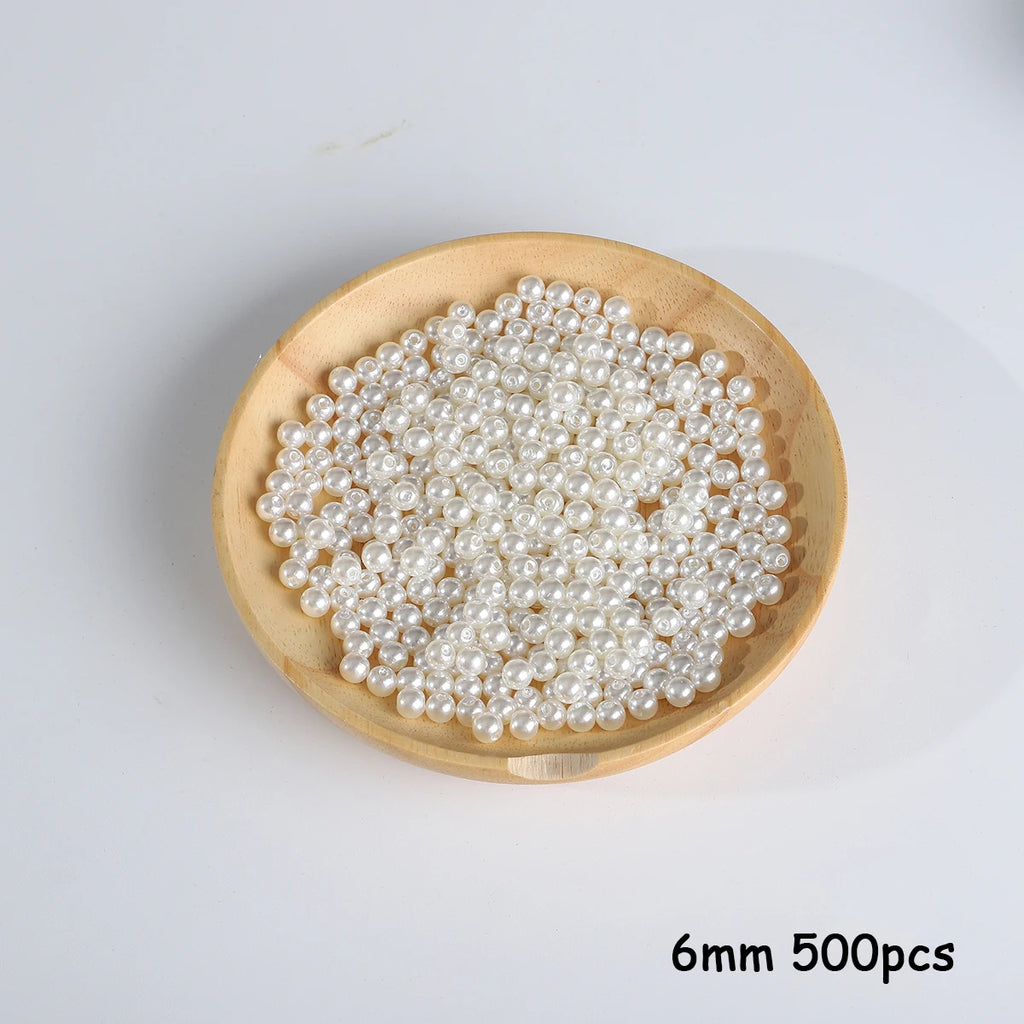 Beige ABS Imitation Pearl Beads – 3-20mm Round Spacer for Jewelry DIY Crafting