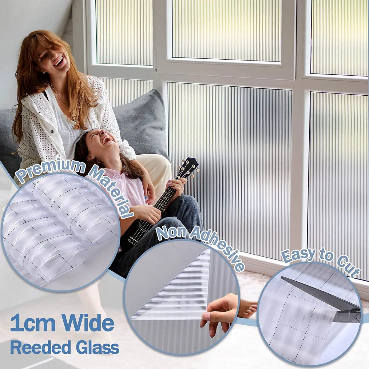Reeded Glass Privacy Film – 3D Decorative Adhesive-Free Window Decal for Home