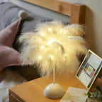 Feather LED Table Lamp – Battery-Powered Portable Night Light for Kids Bedroom