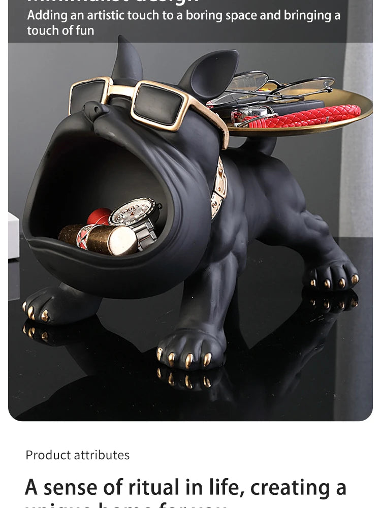 Bulldog Key Storage Tray – Decorative Resin Figurine for Entryway Decor