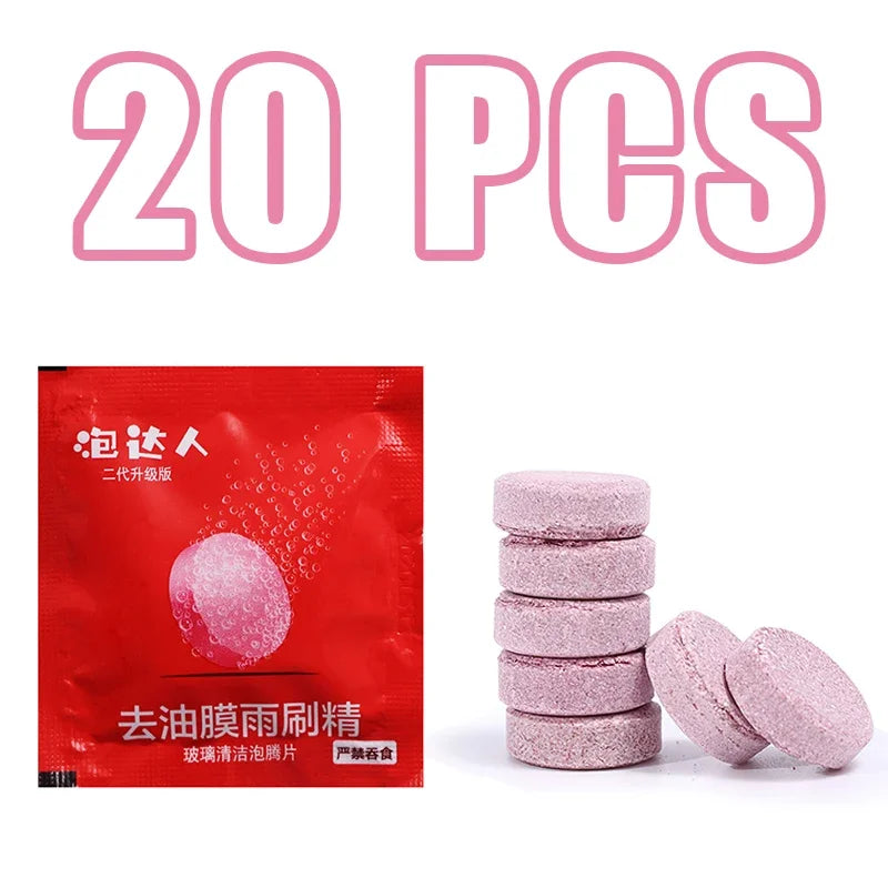 Effervescent Glass Cleaner Tablets – Concentrated Windshield Wash for Car Care