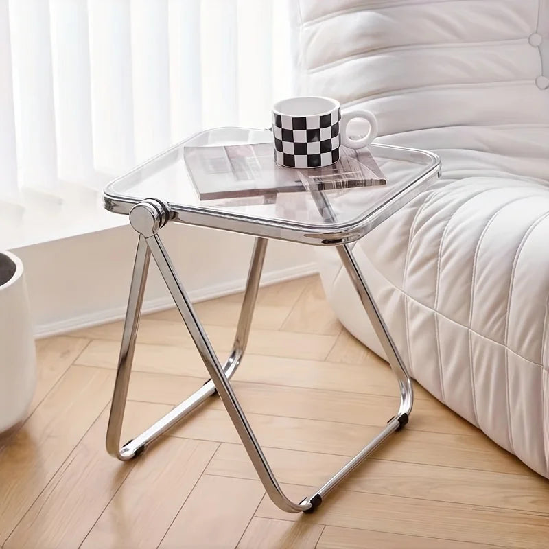 Transparent Acrylic Folding Side Table – Modern Coffee Table for Living Room