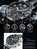 Leather Quartz Chronograph Watch – Men's Moon Phase Business Wristwatch