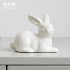 Ceramic Rabbit Figurine – White Porcelain Bunny Decor for Home Office