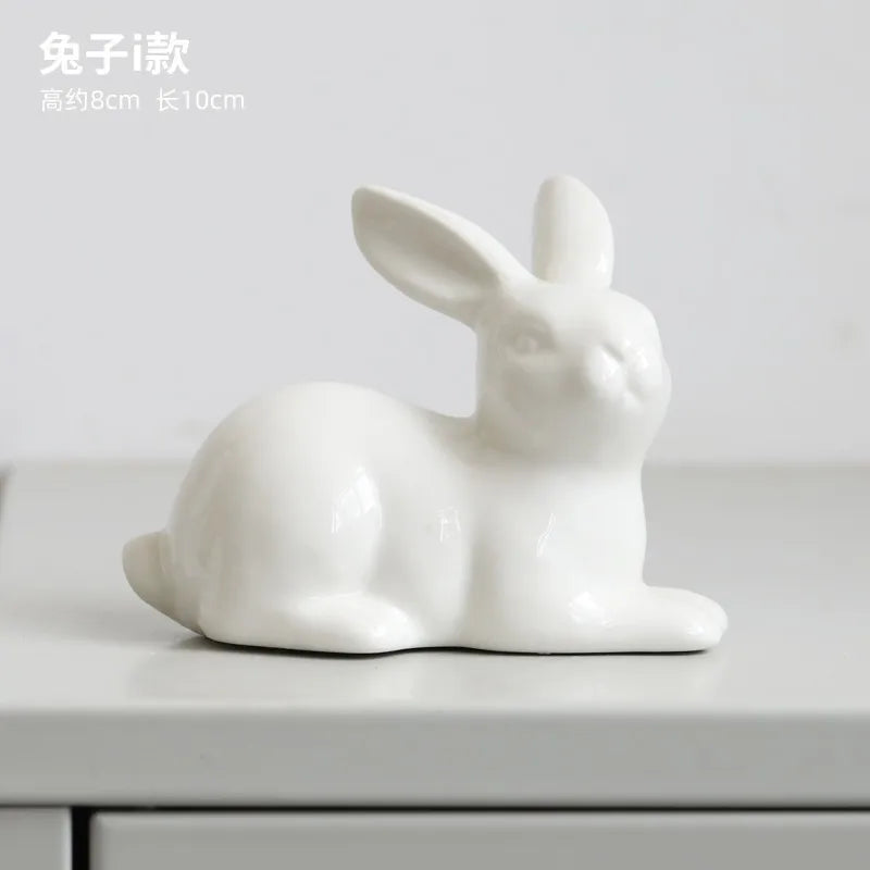 Ceramic Rabbit Figurine – White Porcelain Bunny Decor for Home Office