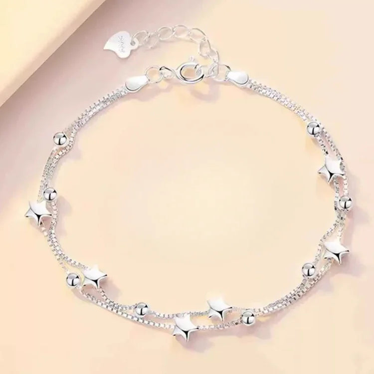 Sterling Silver Star Moon Bracelet – Vintage Crystal Jewelry for Women
