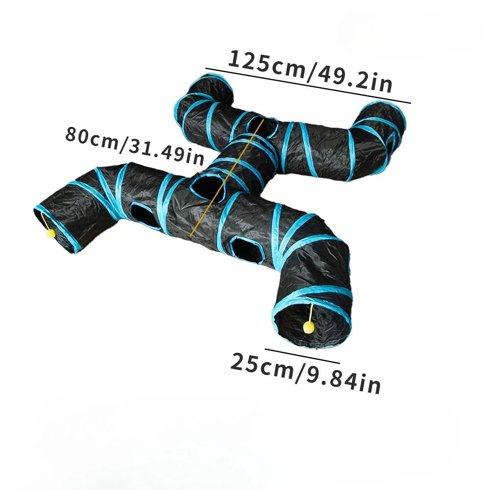 Foldable Rainbow Pet Tunnel – Multi-Exit Interactive Toy for Active Cats