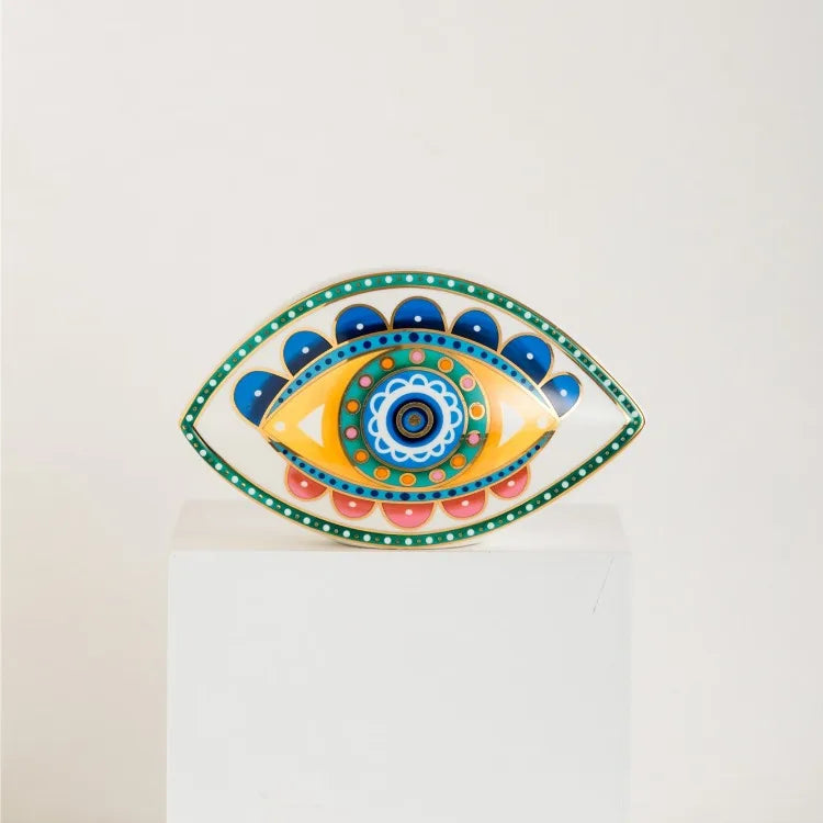 Ceramic Evil Eye Figurine – Lucky Amulet Ornament for Home Living Room Decor