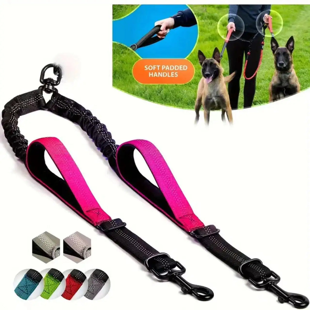 Dual Dog Leash Coupler – No-Tangle Padded Bungee for Two Dogs Walking