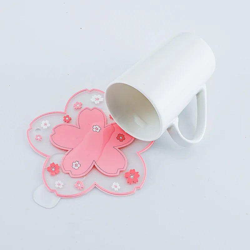 Sakura Cherry Blossom Coaster – Silicone Heat Insulation Mat for Tea Mugs