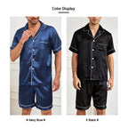 Satin Pajama Set – Short Sleeve Button-Down Sleepwear for Men