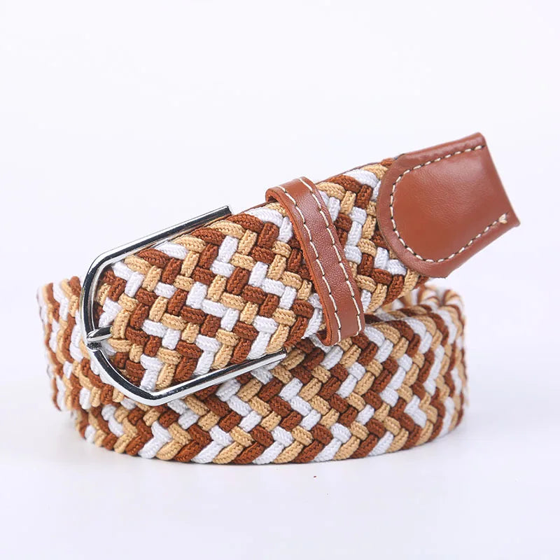 Woven Elastic Canvas Belt – Stretch Braided Buckle Strap for Casual Jeans