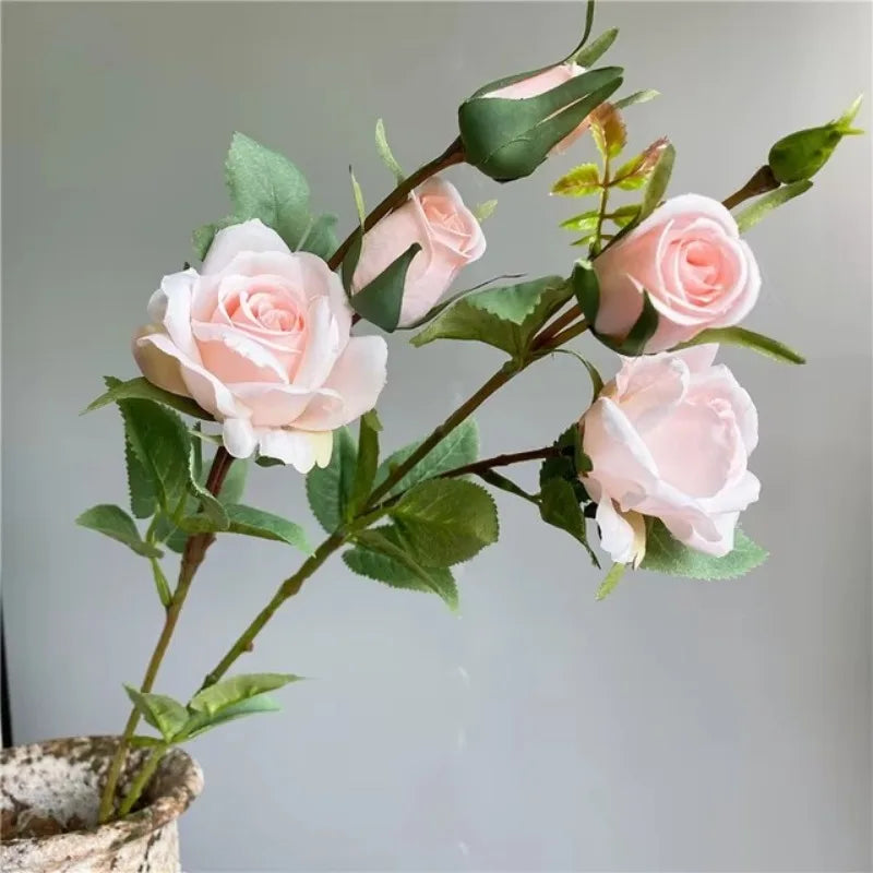 Silk Rose Branch – 5 Head Artificial Floral Stem for Wedding Home Decor