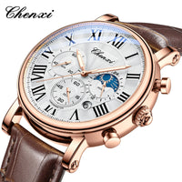 Leather Quartz Chronograph Watch – Men's Moon Phase Business Wristwatch