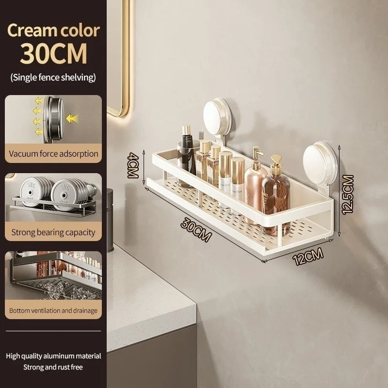 Corner Suction Storage Rack – Wall-Mounted Shelf for Bathroom Organization