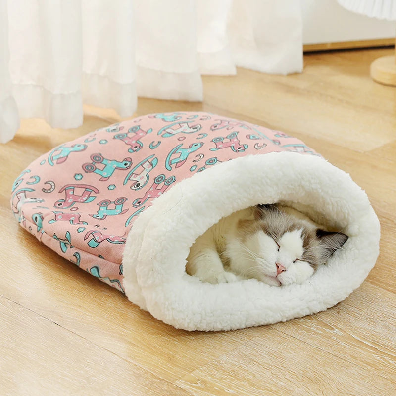 Plush Cat Sleeping Bag – Thickened Fluffy Nest for Winter Pet Comfort