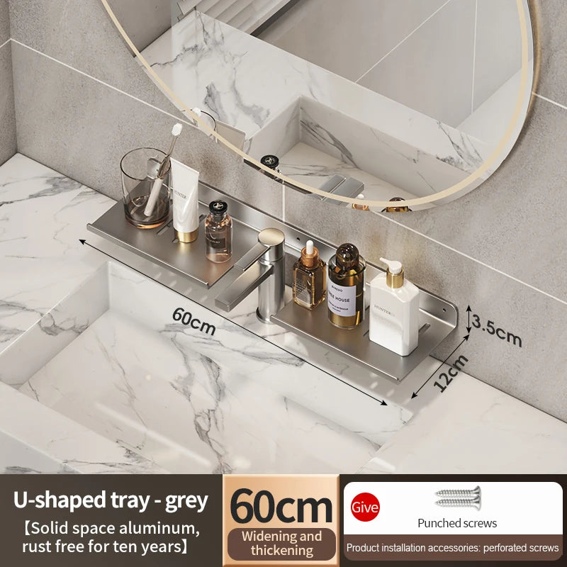Aluminum Bathroom Wall Shelf – Punch-Free Storage for Kitchen and Toilet
