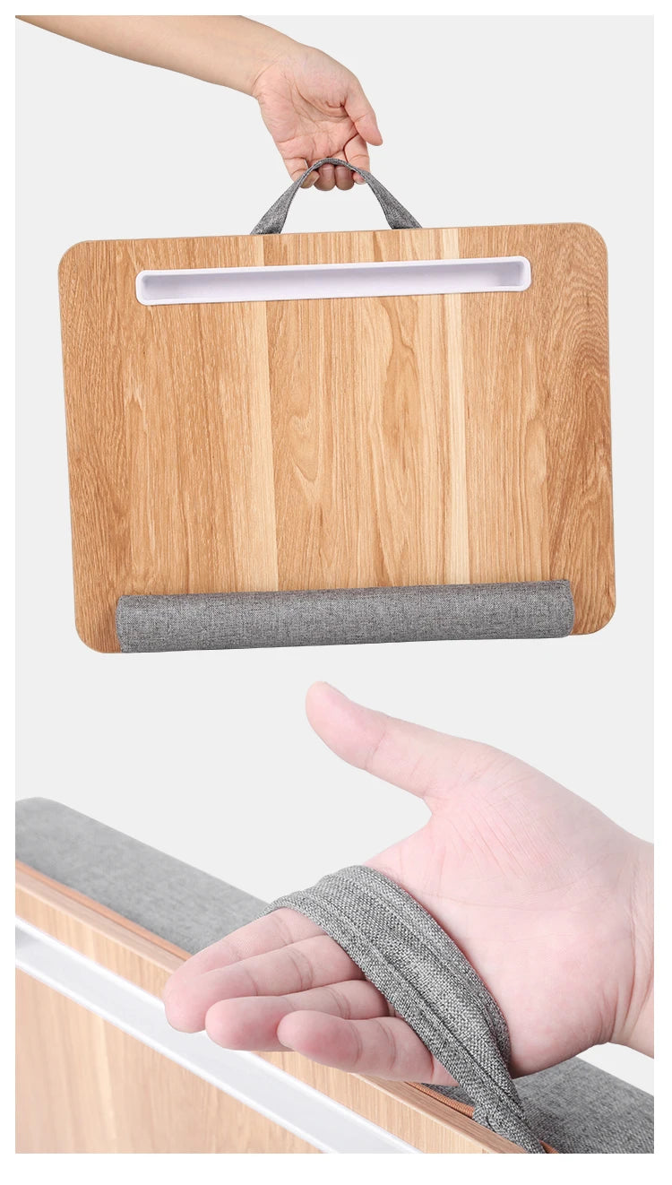 Portable Wooden Laptop Bed Desk – 15 Inch Lap Tray with Cushion for Study