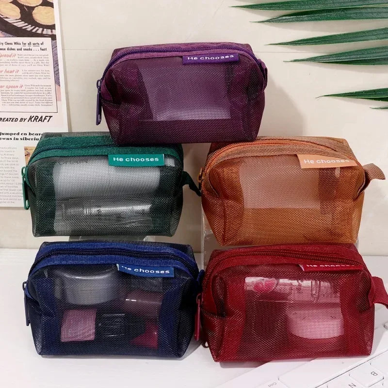 Transparent Mesh Zipper Pouch – Compact Organizer for Travel and Cables