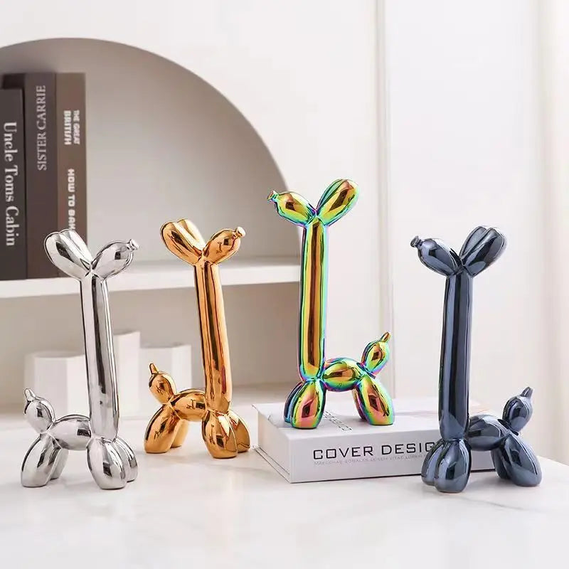 Abstract Ceramic Balloon Dog Sculpture – Modern Statue for Home Office Decor