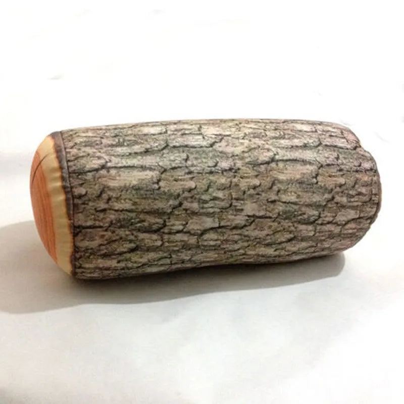 Stump Shaped Decorative Pillow – Soft Wood Grain Cushion for Home and Car Decor