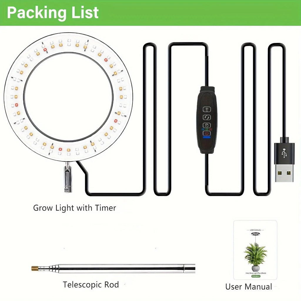 LED Ring Grow Light – 165cm Adjustable Full Spectrum Lamp for Indoor Plants
