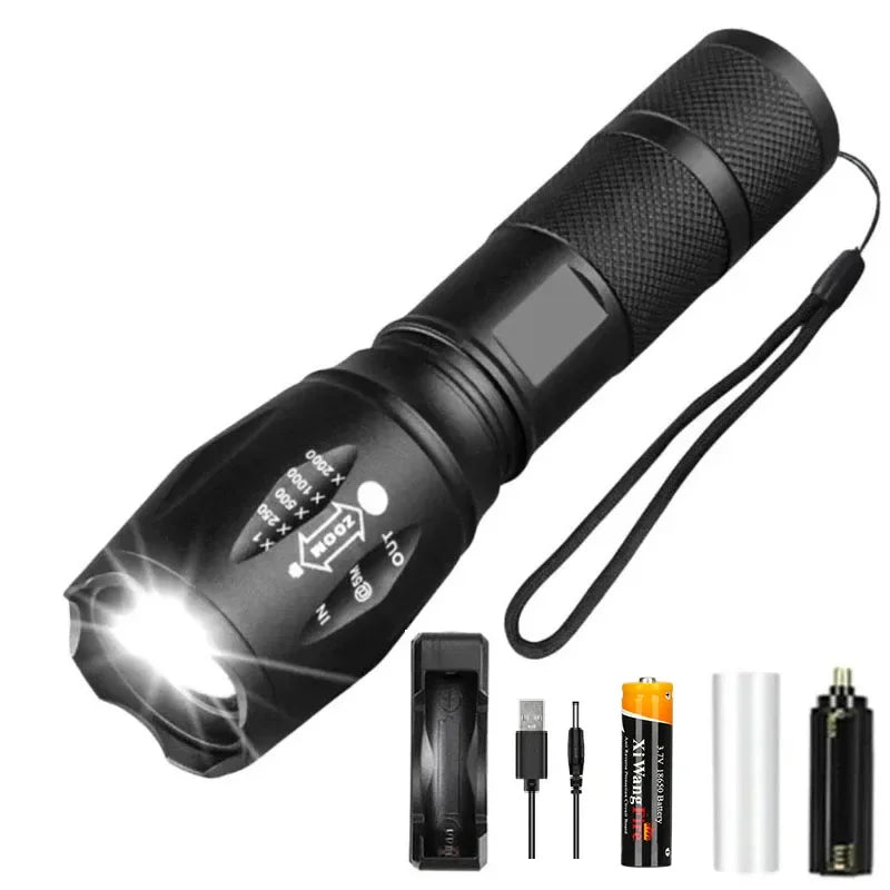 T6 LED Zoomable Flashlight – Waterproof Aluminum Torch for Camping