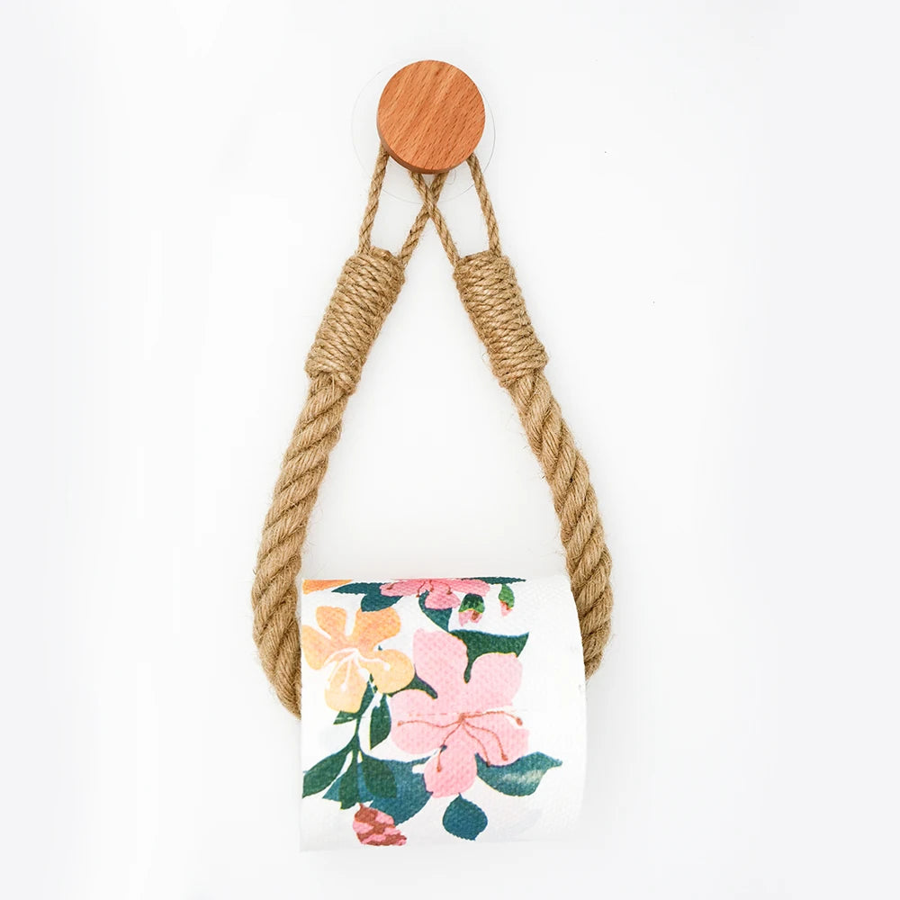 Adhesive Hemp Paper Towel Holder – Wall Mounted Rack for Bathroom Storage