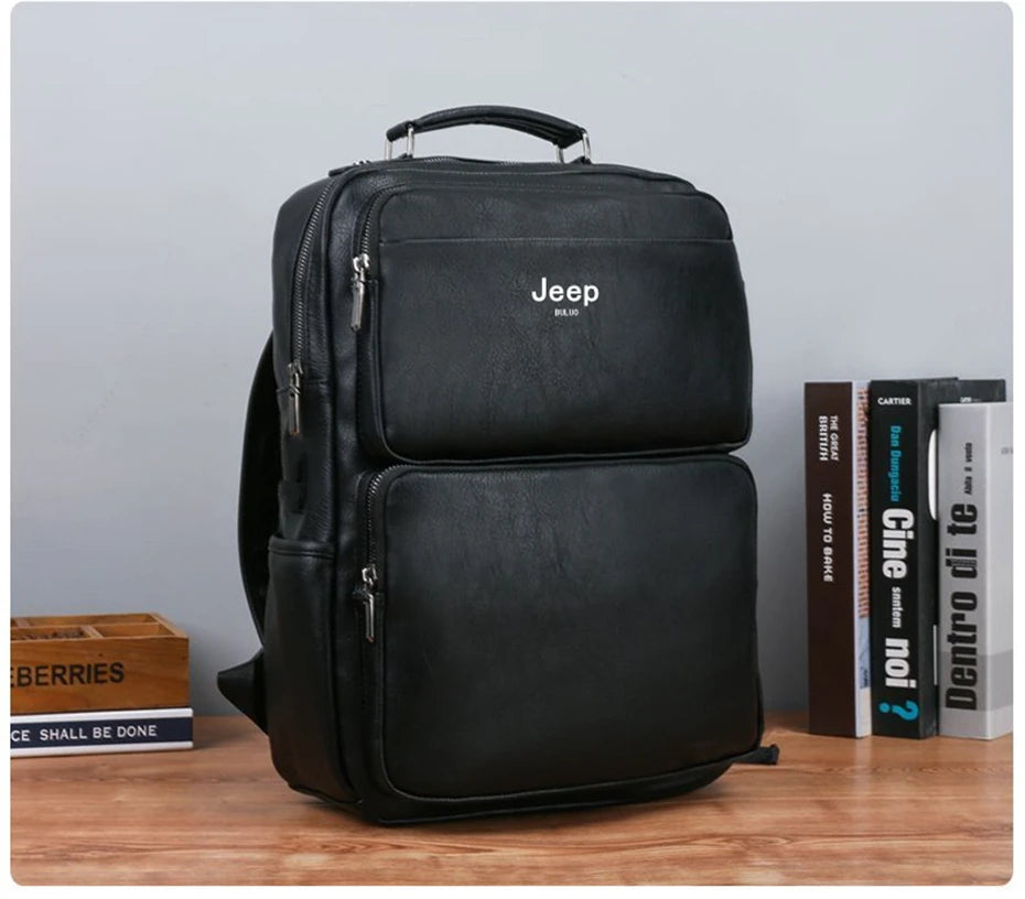 Split Leather Laptop Backpack – Large 14 Inch Travel Bag for Men