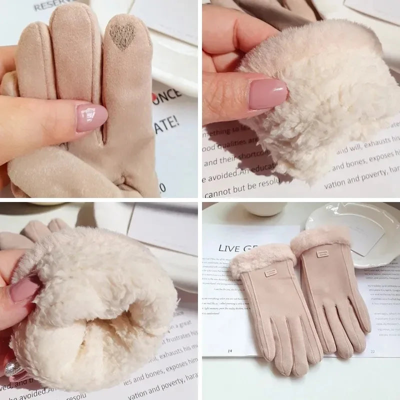 Women Suede Touchscreen Gloves – Thick Plush Lined for Winter Outdoor Wear