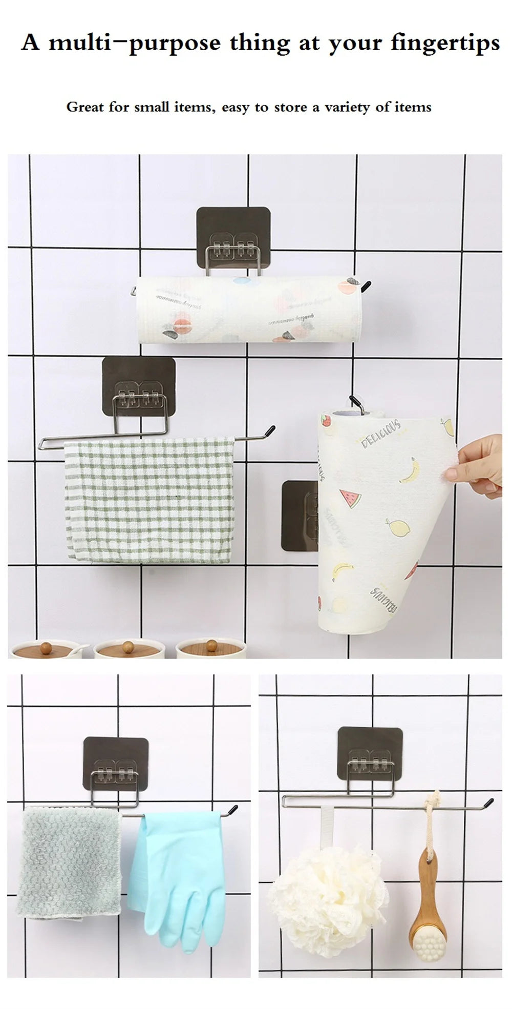 Adhesive Paper Towel Holder – Wall Mounted Rack for Kitchen Cabinet Storage