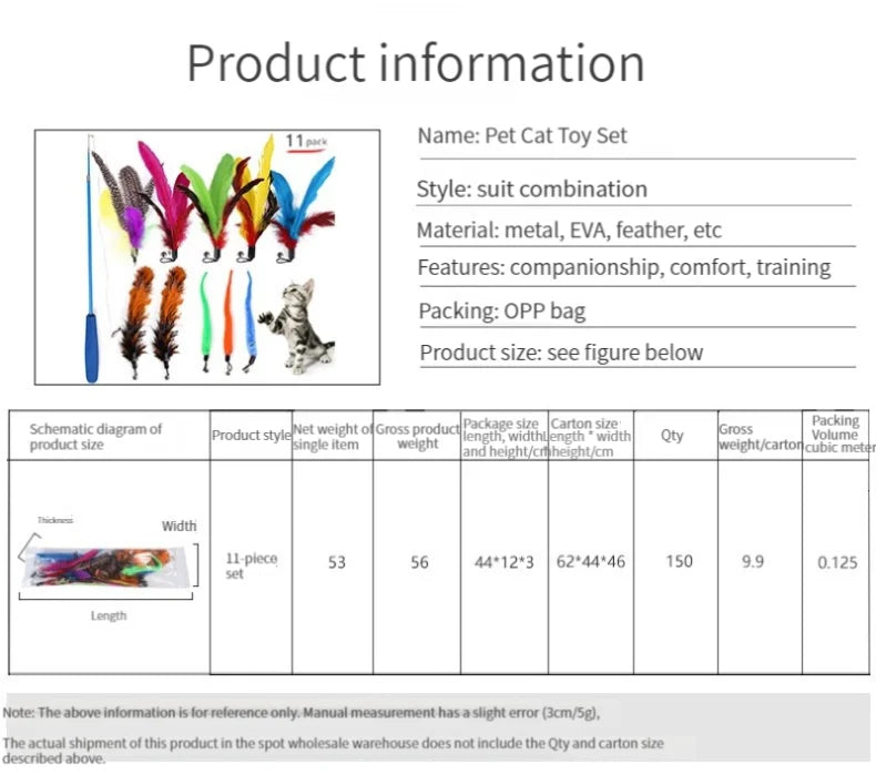 Interactive Cat Feather Toy Set – Retractable Wand for Indoor Pet Play