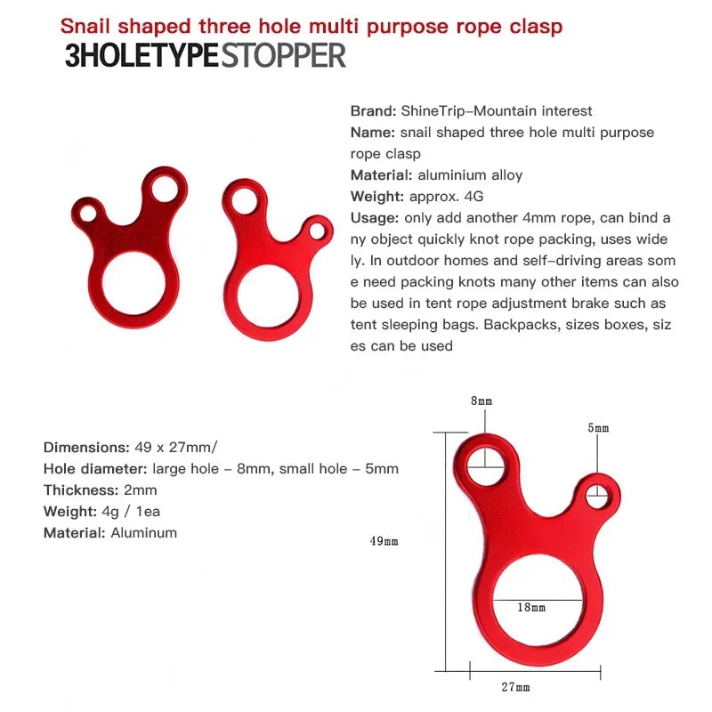 3-Hole Tent Rope Adjusters – Anti-Slip Snail Buckles for Outdoor Camping