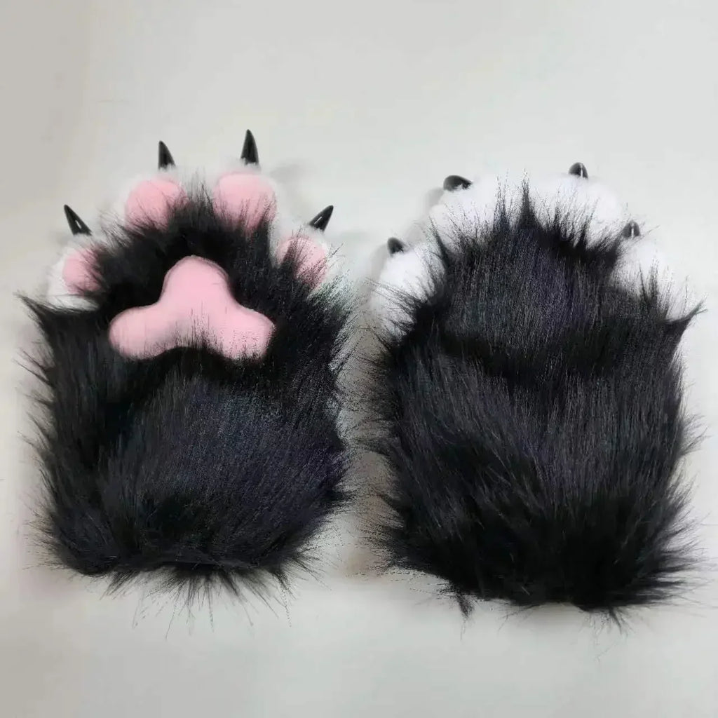 Plush Cat Paw Mittens for Furry Cosplay and Halloween Costume