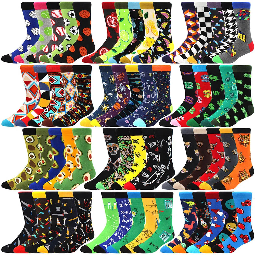Combed Cotton Crew Socks – Novelty Patterned Casual Apparel for Men and Women