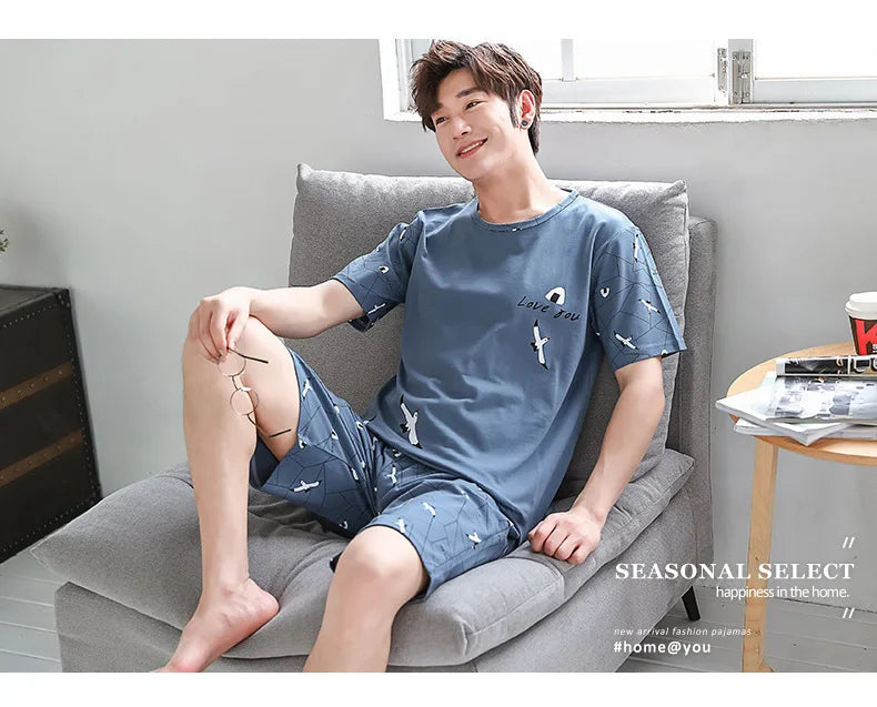 Striped Bear Pajama Set – Breathable Cotton Loungewear for Men