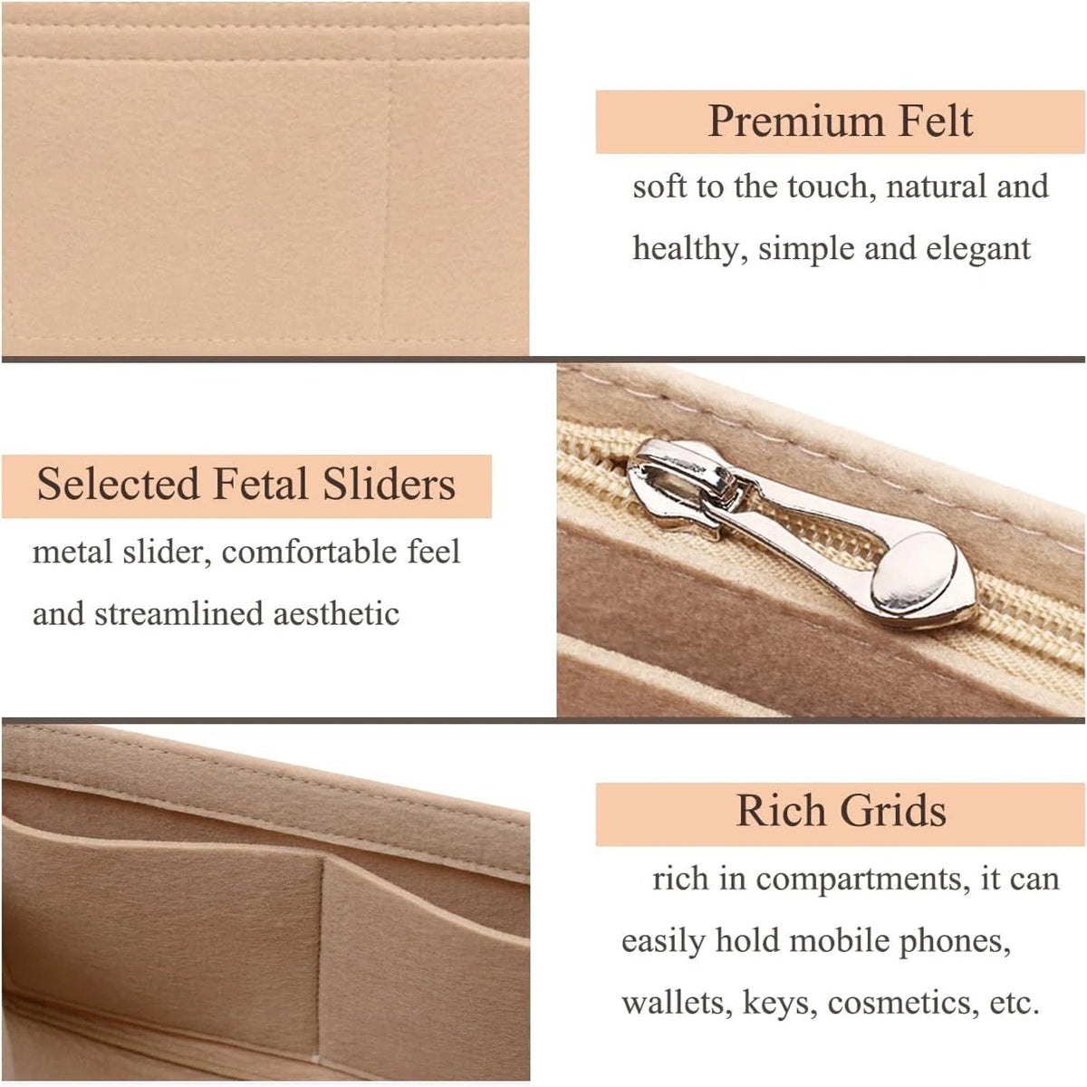 Felt Handbag Organizer – Liner Insert for Longchamp Small Tote Bags