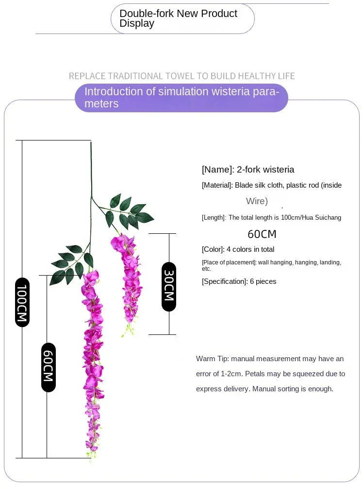 Silk Wisteria Hanging Vines – 110cm Artificial Flower Garland for Wedding Decor