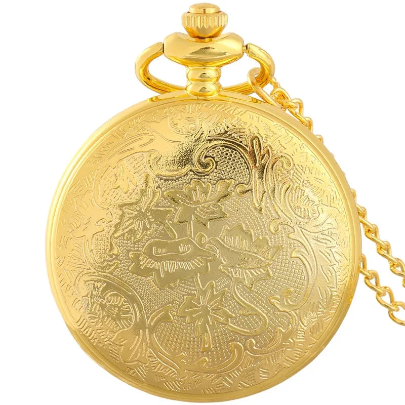 Vintage Hollow Chinese Dragon Pocket Watch – Roman Numeral Necklace Gift