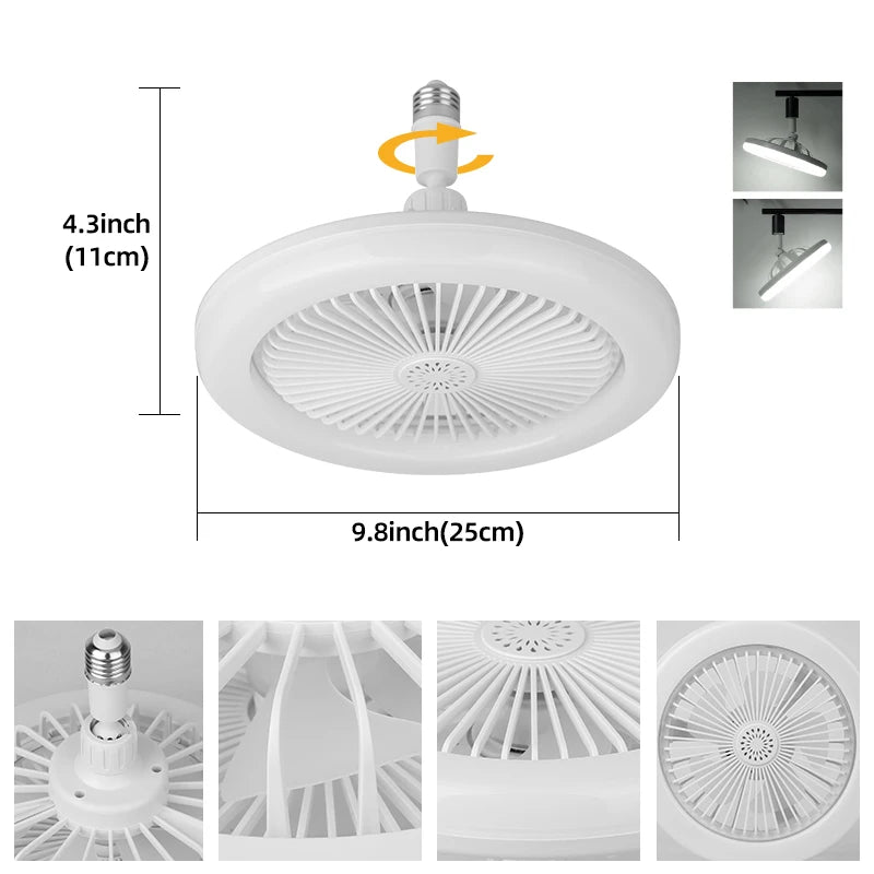 Silent Ceiling Fan Light – Remote Controlled E27 Lamp for Bedroom Living Room