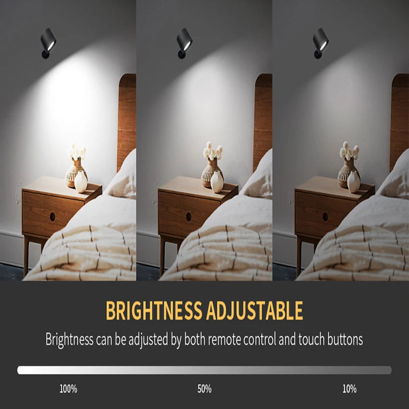 Wireless Double Head LED Wall Lamp – 360 Rotating Night Light for Bedroom Reading