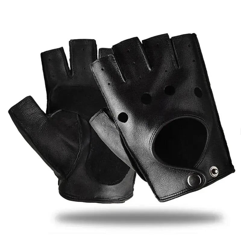 Mens Fingerless Leather Gloves – Goatskin Motorcycle Driving for Cycling