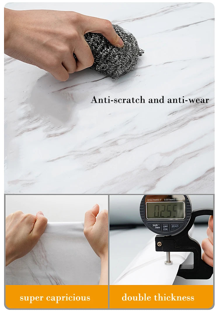 Marble Adhesive Wallpaper – Oil-Proof Film for Kitchen Countertop Renovation