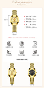 Oval Stainless Steel Women’s Watch – 34mm Gold Diamond Dress for Banquet