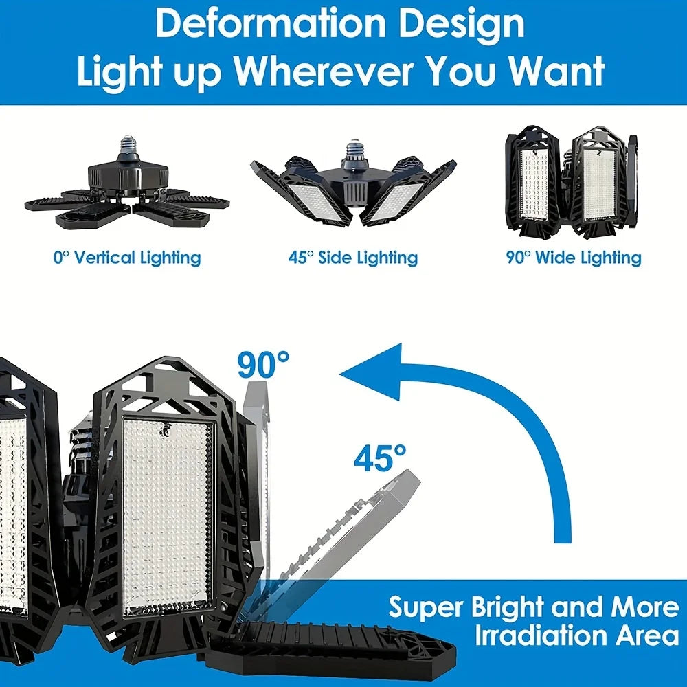 LED Garage Light – 11 Adjustable Panels for Workshop Industrial Lighting