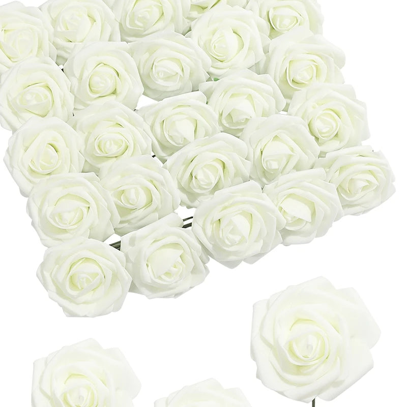 Milk White Artificial Rose Stems – Silk Flowers for Wedding DIY Decoration