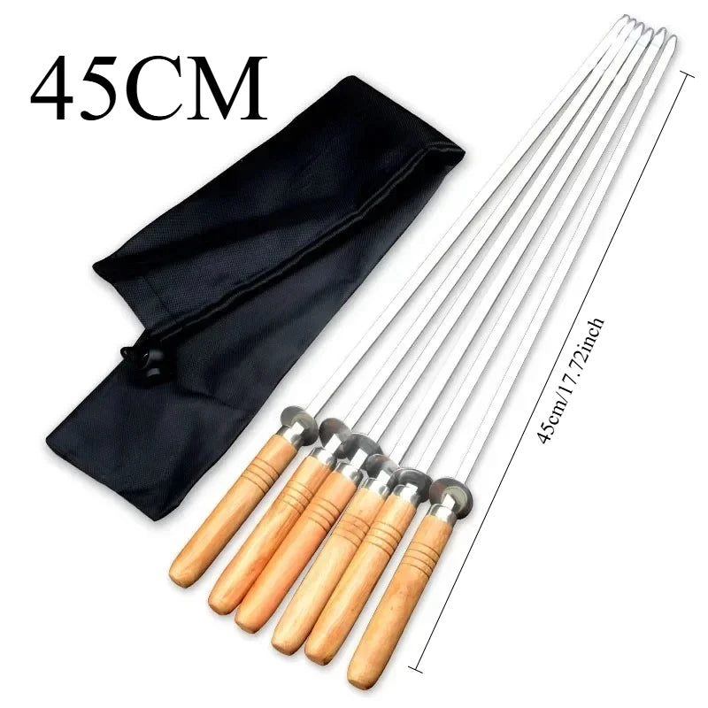 Stainless Steel BBQ Skewers – 55cm Long Handle Grill Sticks for Outdoor Cooking