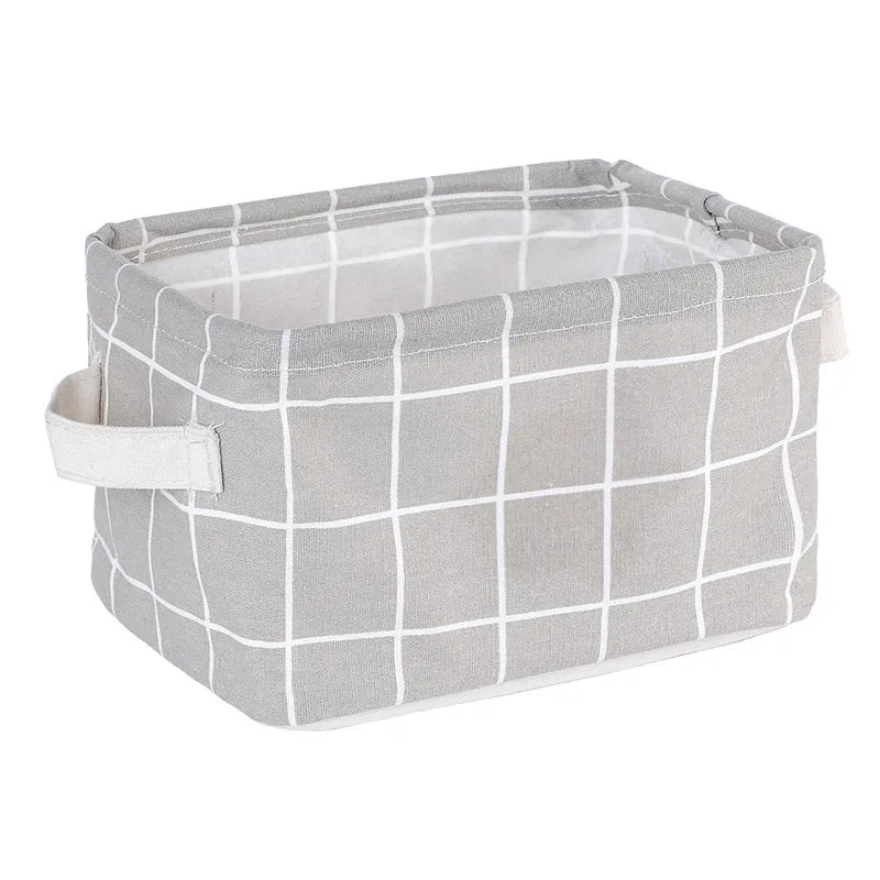 Foldable Cotton Linen Storage Basket – Small Desktop Organizer for Home