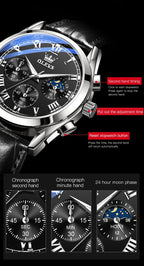 Leather Quartz Watch – Waterproof Noctilucent Timepiece for Business Men